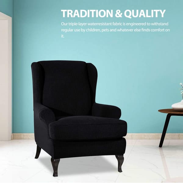 Stretch Wingchair Cover Elastisk fåtöljöverdrag Skydd för stol ， Svart