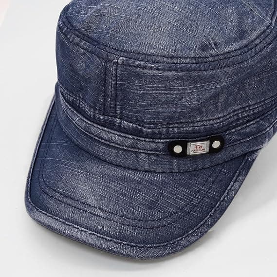 Unisex Cadet Army Cap Adjustable Flat Top Cap Washed Cotton Military Hat Baseball Cap Navy
