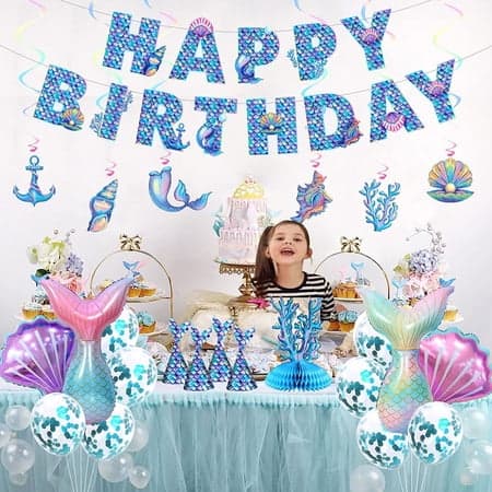 Havfrue bursdagsfestdekorasjoner, Happy Birthday Banner Par
