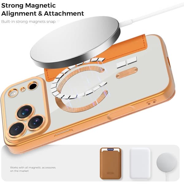 Wallet Case for iPhone 17 Pro Max - Flip PU Leather with RFID Blocking, Magnetic Back, Orange