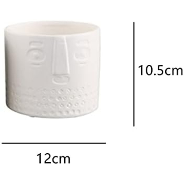 Set med 2 keramiska blomkrukor för suckulenter - Ansiktsdesign - För vardagsrum, kontor - Vit