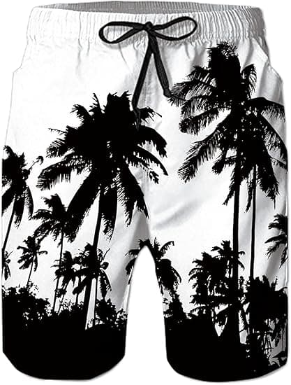 【BEMS】Men's Swim Trunks, Summer Quick Dry Beach Shorts with Side Pockets & Mesh Lining - L - Black