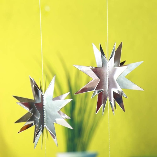 Glitter Silver Star Girlander Kit Metallic 3D Stjärndekorationer Hängande Pappersgirlang
