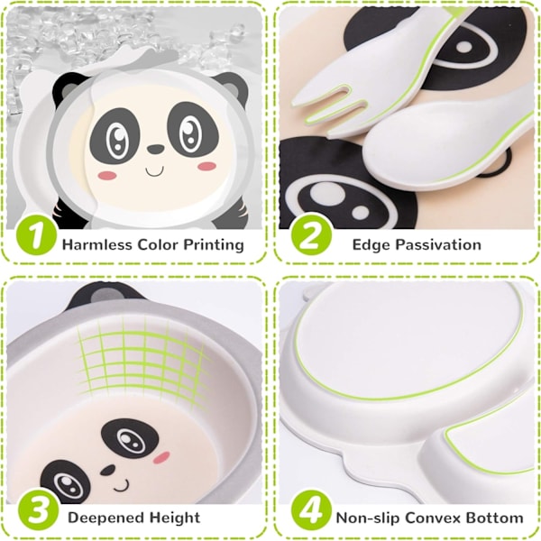 2025 Nytt Barnservis Set Middagsset Babytallrik Skål Bambufiber Gaffel (Panda)