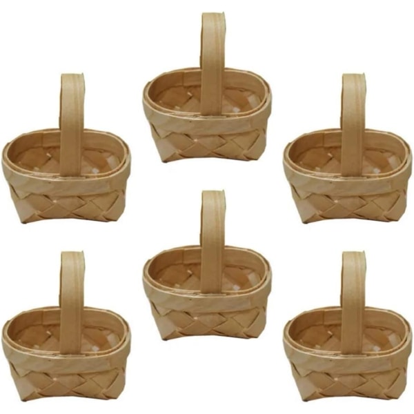 Set med 6 vävda minipåskkorgar med handtag, rustik bambu påskägg skrivbordskorg