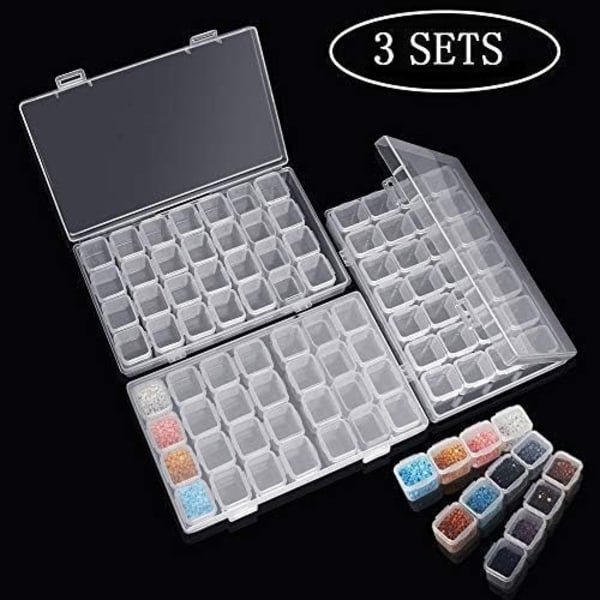 Diamond Stick Box 3 st Varje Genomskinlig Förvaringslåda med 28 Mini Fack Rutnät, 5D Diamantmålning en