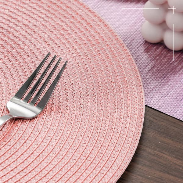 Set med 6 runda vävda bordstabletter, tvättbara, halkfria, 38 cm, rosa
