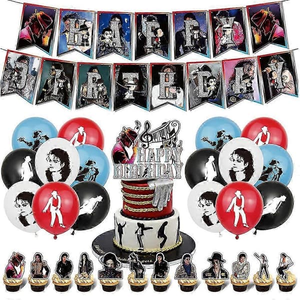 Michael Jackson Tema Fødselsdagsfest Dekorationsmaterialer Balloner Kit Banner Kagepynt Sæt