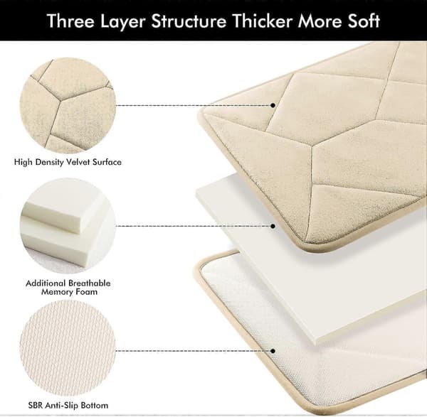 Badrumsmatta i Memory Foam Sammet Mjuk Halkfri Super Vatten...