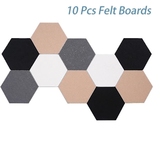 10 st självhäftande filttavlor hexagonformade anslagstavlor för väggar, filt korktavla för bilder foton anteckningar med tryckknappar -GSL