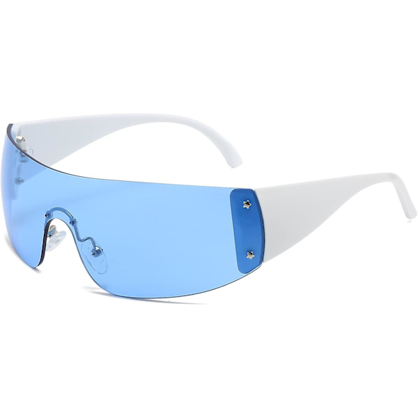 AIEYEZO Rimless Y2K Solbriller til Kvinder og Mænd Oversized Fashion Wrap Around Rammeløse Solbriller blue