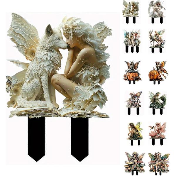 Bohemian Fairy Blomsterpot Dekorasjon, 2D Fehage Planter Tilbehør, Fehage Figurer for Potteplanter og Hageplen Dekor k8
