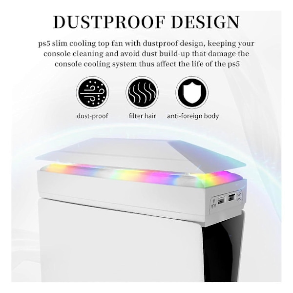 Ps5 Slim kylfläkt med RGB LED-ljus, tyst fläktkylare för Ps5 Slim Disc/digital Edition, 3 växlar justerbar fläkthastighet, Ps5 Slim tillbehör -CHN