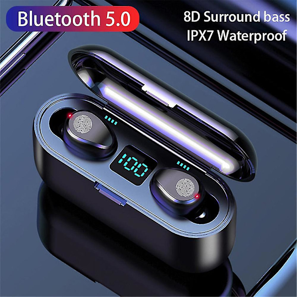 F9 Tws Bluetooth 5.0 Øretelefon Trådløs Hodetelefon Stereo Min Headset Sport Ørepropper Mikrofon Med Lader Boks For Smart Telefon -GSL black