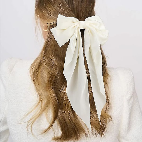 2 stk. Sateng Sløyfe Hårspenner Klips for Kvinner Jenter Fransk Sprette Med Stor Lang Hale Stor Hårbånd Hårtilbehør for Bryllup Fest -GS white x white