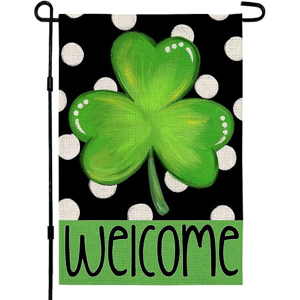 St Patricks Day Shamrock Garden Flag 1218 Inch Double Sided Green Clover Small Burlap Welcome Polka Dots Holiday Yard Flag for Outside ZD B2