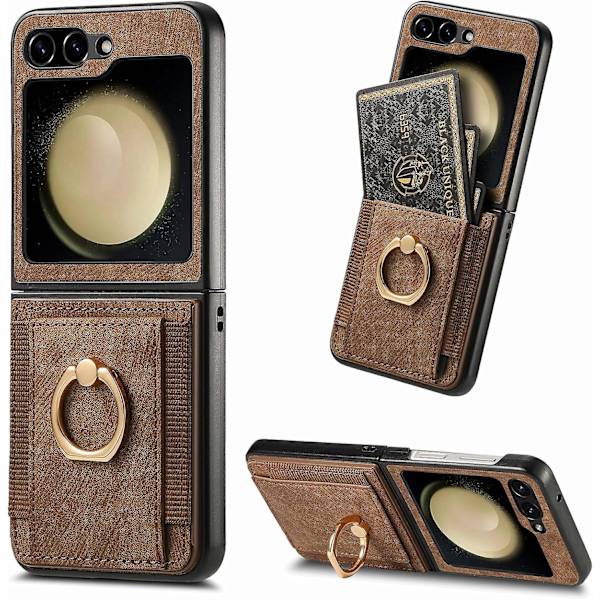 Plånboksfodral för Samsung Galaxy Z Flip 6, Smalt PU-läder Stötsäkert Fodral med Ringhållare & Kortfack för Galaxy Z Flip 6 5G 2024 brown