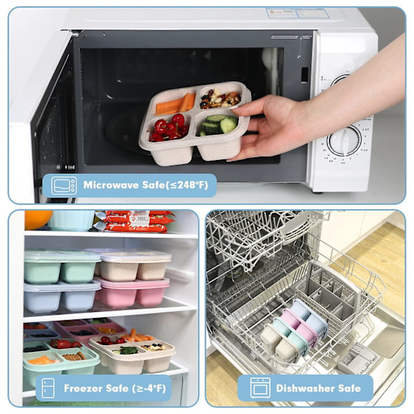 Snacklådor (3-pack) - Stapelbara Bentolådor med 4 fack, Matlådor Återanvändbara, Lätta Lunchlådor för Barn och Vuxna -GSL pink