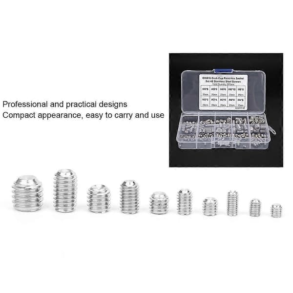 200 st Cup Point Hex Socket Grub Screw i rostfritt stål för precisionsinstrument M3/M4/M5/M6/M8