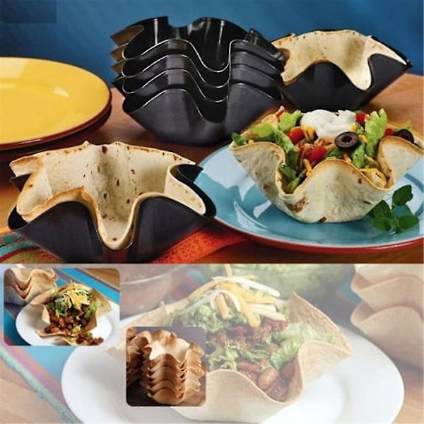Tortilla Maker Nonstick Taco Shell Maker Salatskål Kulstofstål Bageforme Til Køkken4pcs-sort Juni 6.15