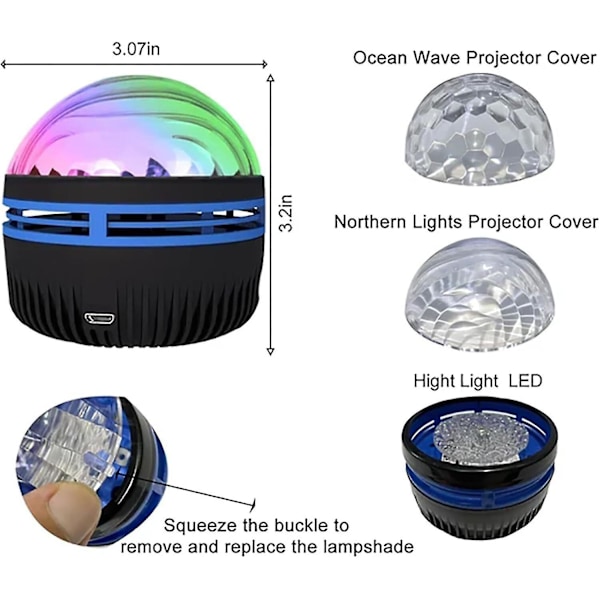 2 i 1 Nordlys og Ocean Wave Projektor med 14 lyseffekter ZD A a