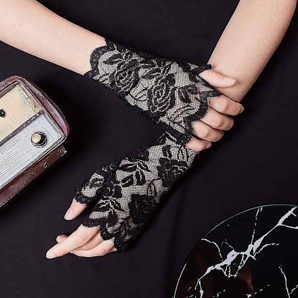 3 Par Lace Fingerlösa Handskar Set Armbågs Lace Up Steampunk Handskar Fingerlösa Bröllop Lace Handskar, Stor