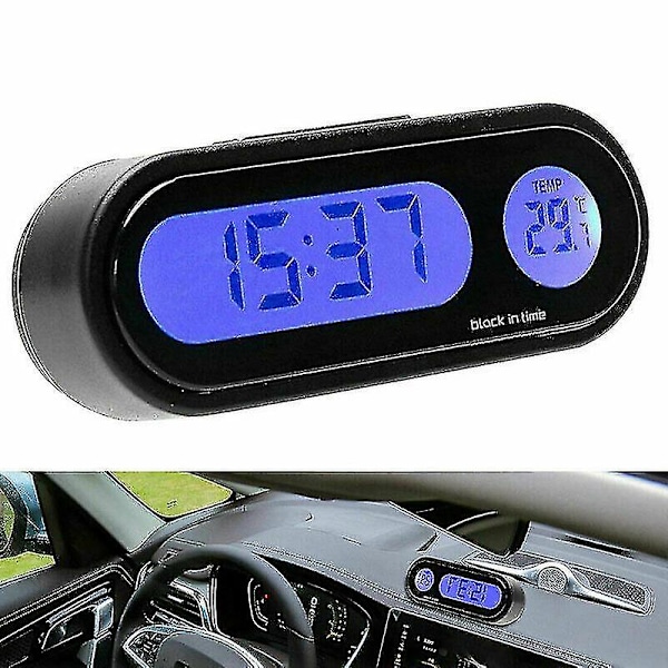 2 In 1 Lcd Digital Car Electronic Led Time Clock Thermometer W/ Backlight Black -JRZD