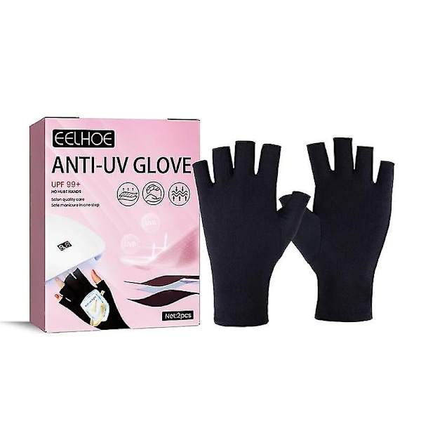 2 stk. Anti-UV-stråler beskyttelseshandsker neglehandsker LED-lampe negle UV-beskyttelse strålingssikre handsker -GSL