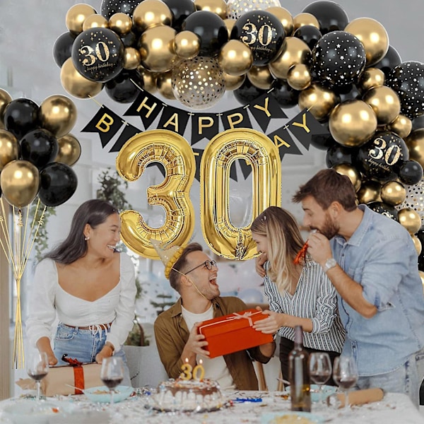 Grattis på födelsedagen Banner Ballong Fest Deko Set, 120*80cm Stor Födelsedag Banner Deko Svart Guld Banner & Ballong, Födelsedag Banner Grattis på födelsedagen Fest Su 30 years old