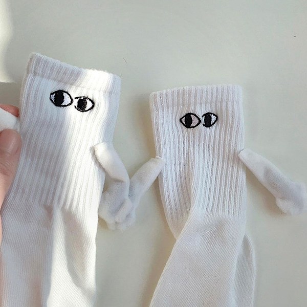 2 Par Soks til Par, der Holder Hånd, Unisex Sjove Mid-crew Soks Magnetisk Sugning Håndholdende Soks Nyhedstegning Sports Soks black-white 4 pairs