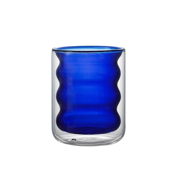 OuZhan 200ml Fargetråd Kaffe Glasskopp Dobbelvegget Isolerende Vin Whisky Kanne blue