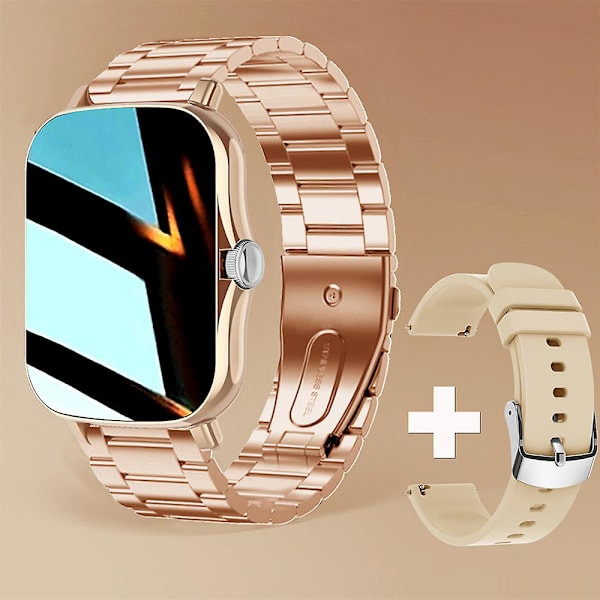 Smartwatch Android 1.44'' Färgskärm Bluetooth Samtal Kvinnor Män Unisex gold silicone*sanzhu steel strap