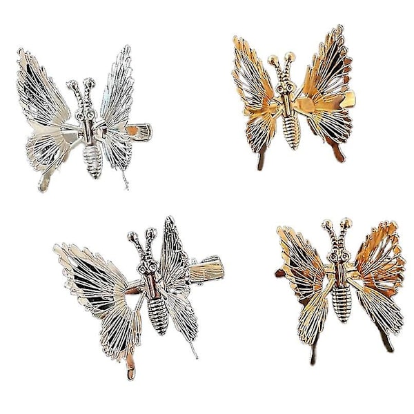 Moving Butterfly Tassel Hairpin Female Spring Butterfly Hairpin Hairpin Side Headgear (2pcs Gold   2pcs Silver)