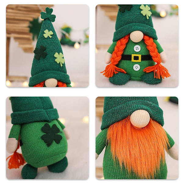 Tomteplyschdekorationer för St Patricks Dag, Grön Irländsk Lerechaun Tomte Elf Gnome Docka, Dvärgfigurer Äldre Irländska Ornament