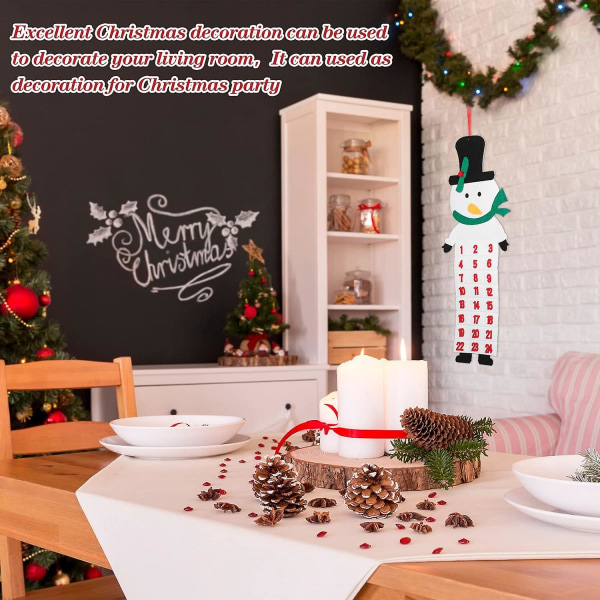 Filt julesnemand adventskalendere med 24 dages lommer Jule genopfyldelig nedtællingskalender Genanvendelig hængende adventskalenderindretning