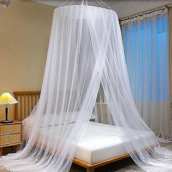 Luksus myggnetting senghimmel, ultra stor: For enkeltseng til king size, rask og enkel installasjon, fineste hull: Mesh 380, gardinnett -DGJR white