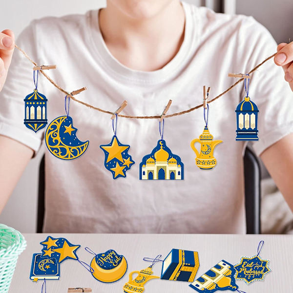 30 kpl Ramadanin koristeita Eid Mubarak -riipuksia Ramadan Mubarak Eid-juhlan kuun ja tähden seinäkoristeita Eid-juhlatarvikkeita 30pcs blue