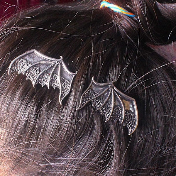 Halloween Party Bat hårklämma & fladdermusvingar (svart+silver) 2 par (D-583-A)