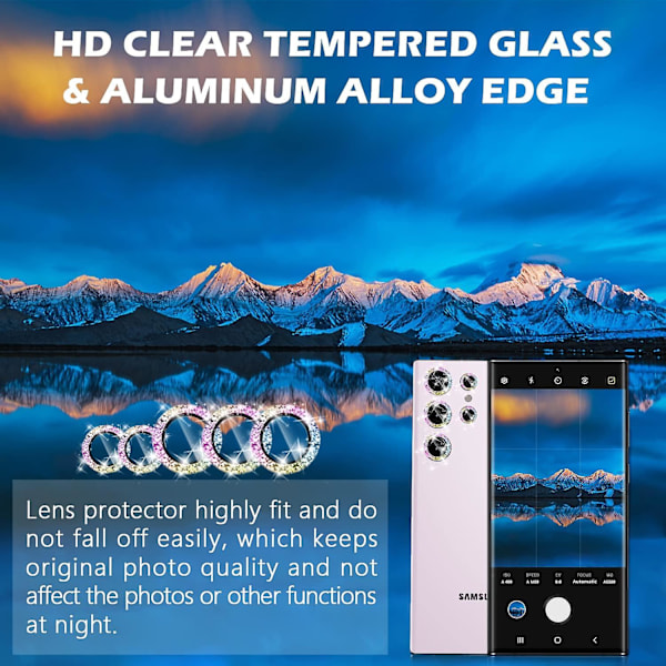 Kameralinskydd för Samsung Galaxy S24, Glansigt HD Härdat Glas Aluminiumlegering Ring, Bakre Skärmkamera Skyddande Film colorful