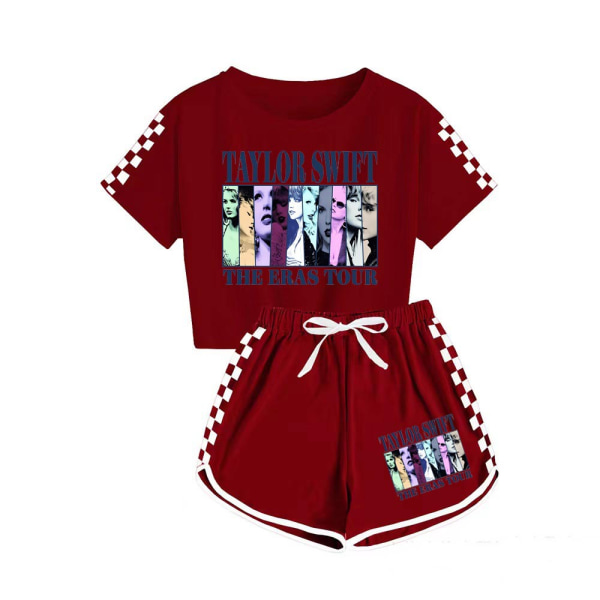 Taylor Swift herr och dam T-shirt + shorts sport pyjamas barn set Claret 140cm