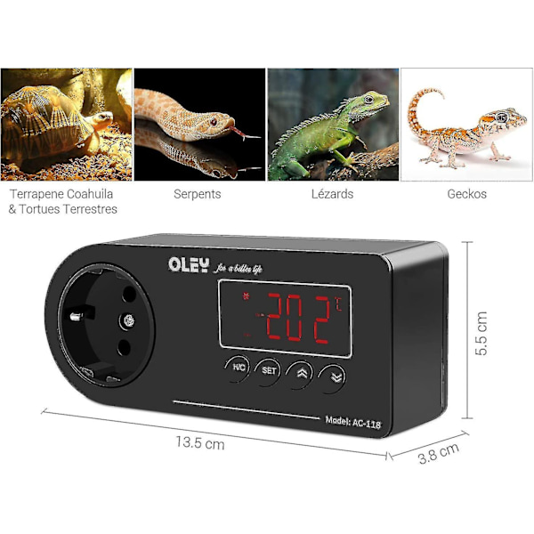 Terrariumtermostat, kjøle- og varmetermostatkontakt, reptiltermostat for slanger, skilpadder, øgler, gekkoer og andre reptiler -n5625 ZD A
