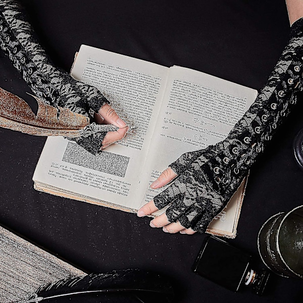 3 Par Lace Fingerlösa Handskar Set Armbågs Lace Up Steampunk Handskar Fingerlösa Bröllop Lace Handskar, Stor