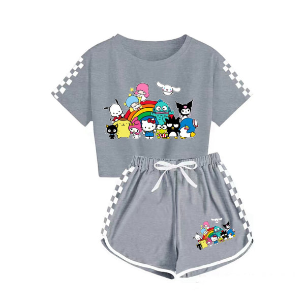 Kurome + Cinnamon Dog T-paita shortsit printed urheilupuku pojille ja tytöille grey 140cm