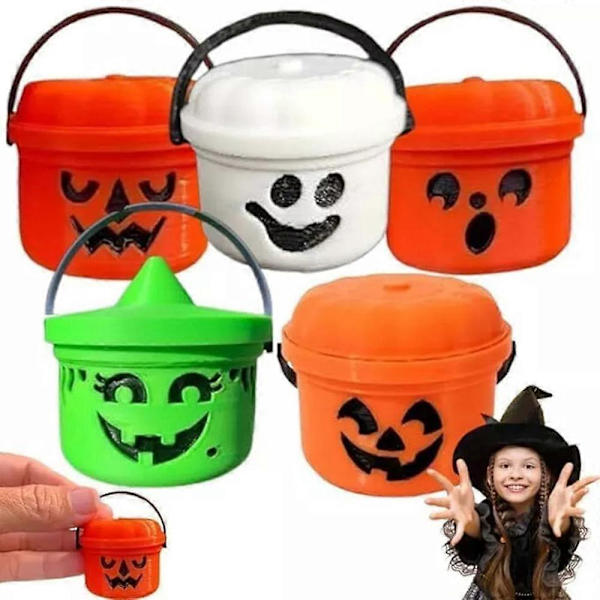 Mini Halloween Nostalgi-bøtte 3D-printet Halloween-gresskar Mini-bøtte Ny orange c
