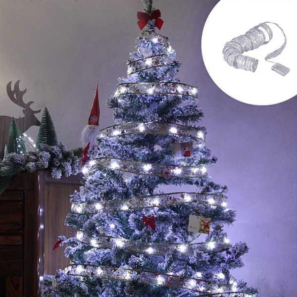 Julebånd med LED-lysstreng, julepynt, pynt til juletreet, anheng, gaver, gullstemplet dobbeltlagsbånd b