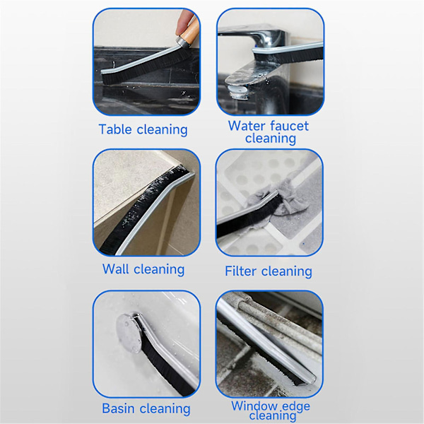 Groove Cleaning Brush, puinen kahva kylpyhuoneen puhdistusharja, pieni ikkunan raon puhdistustyökalu, yksityiskohtien puhdistusharja keittiön kylpyhuoneen laatoille 6.15 black