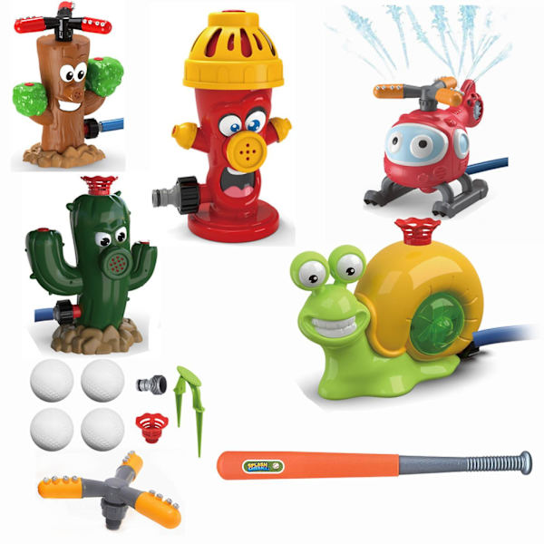 Vann sprinkler for barn utendørs leker, 2 i 1 snegl sommer baseball utendørs småbarnsaktiviteter hagespill lek kobles til hageslange for barn bakgård cactus