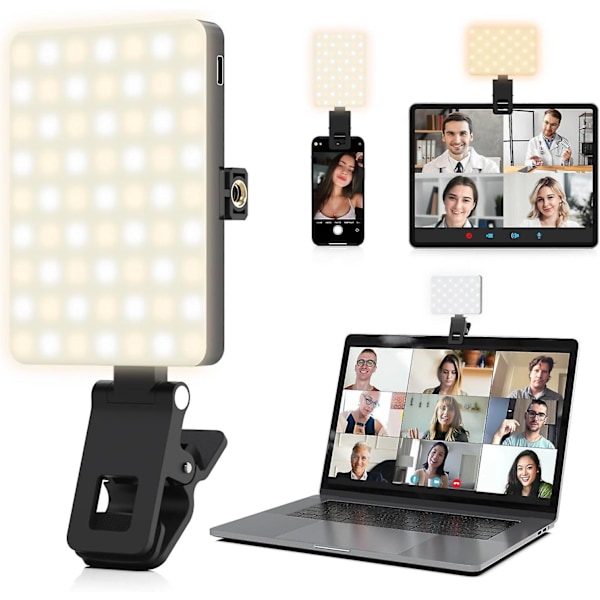 100 LED Rechargeable Selfie Phone Light with Clip,Camera Fill Light for Pictures,Video Phone Light for Video Conferencing, Portable Light for influenc