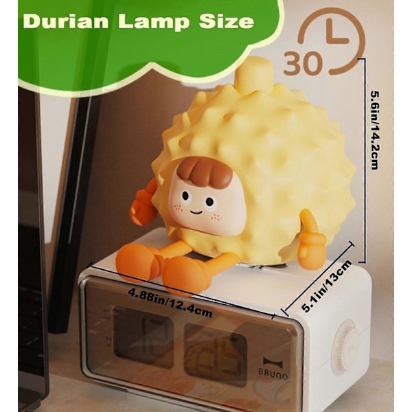 Söt Durian LED Nattlampa, Uppladdningsbar Tecknad Silikon Sovrumslampa, Touch Sensor Timer Sänglampa För Barn Present