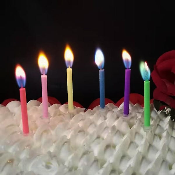 Färgade födelsedagsfesttillbehör Bröllop Färgglada flammor Flerfärgade ljus Säker flamma (6-72PCS) zd QE2024 6 pcs candles